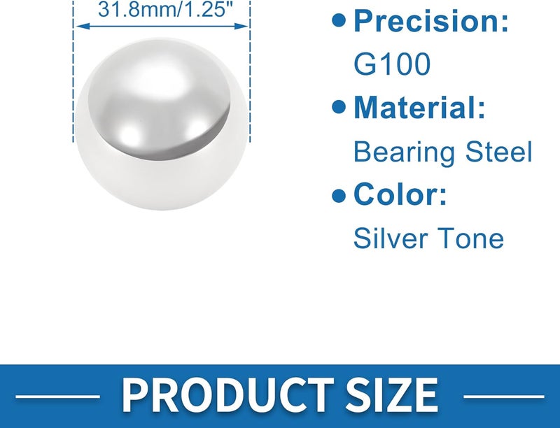 A ABSOPRO 31.8mm Bearing Ball Bearing Steel G100 Precision Ball Silver Tone 2 Pcs - Image 3